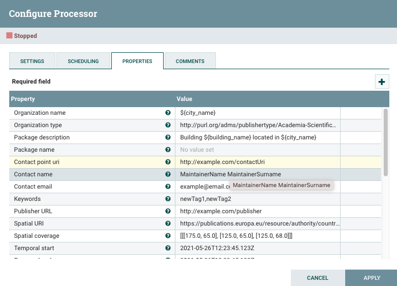 UpdateCKANMetadata configuration example 1